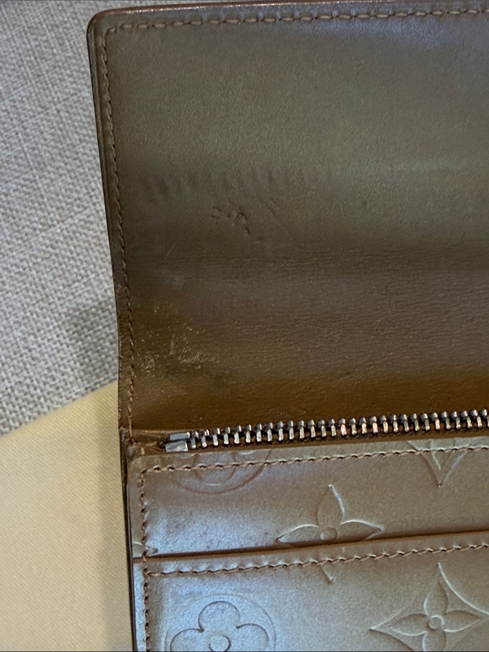 LOUIS VUITTON MONOGRAM MATTE Vernis BRONZE LONG WALLET Rare Finish w Box & Dusty - Picture 10 of 12